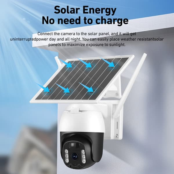 Solar Panel Sikkerhets IP-kamera, Batteridrevet Overvåkingskamera, Nattsyn, 4G, Front PTZ