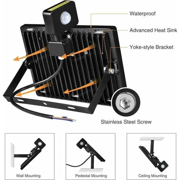 10W LED-strålkastare - Rörelsesensor - IP65 Vattentät - Varmvit