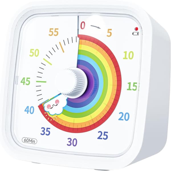 Timer Skrivejob Tidsstyring Visualisering Kronograf Timer Børn Nedtælling 60 Minutter Hvid Regnbue