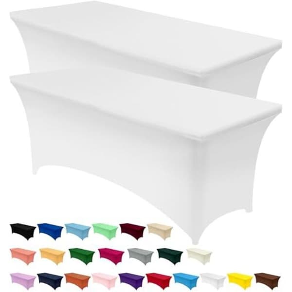Strekkbart duk [183 cm] i polyester og spandex – maskinvaskbar og rynkefri (sett med 2, hvit)