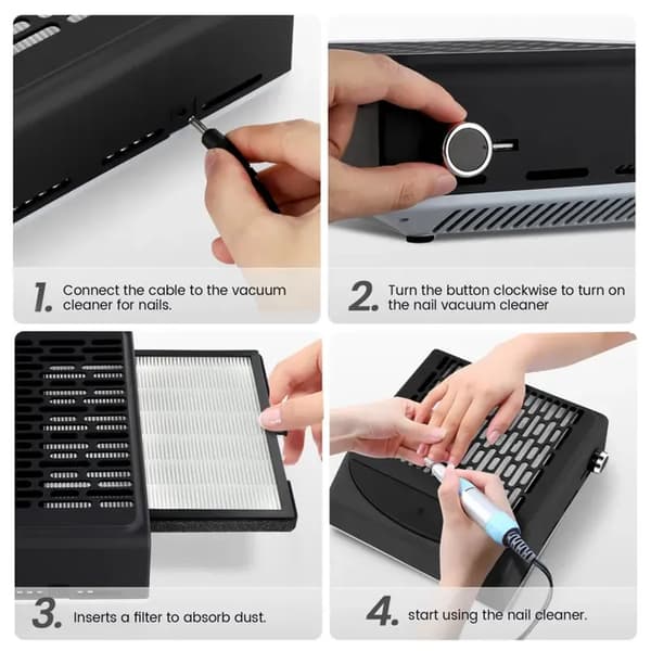 Professionel 100W neglestøvsuger med filter, USB-interface, justerbar sugeevne, neglestøvsuger til manicure