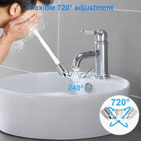 720° servantkranlufter, vannsparer for kran med 3 spraymoduser