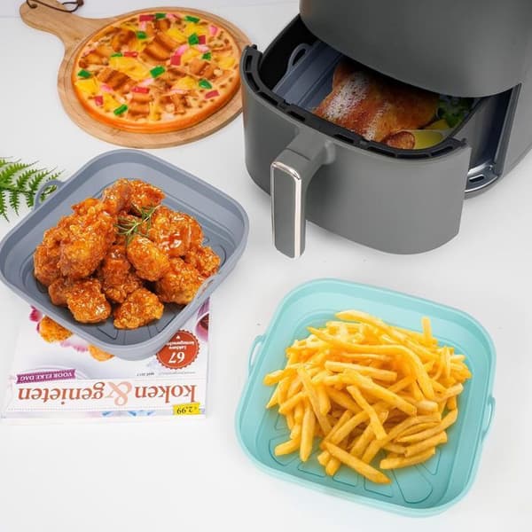 Airfryer tilbehør - Silikonform - Sammenleggbar - Varmebestandig - Sett med 2 - Grå og grønn