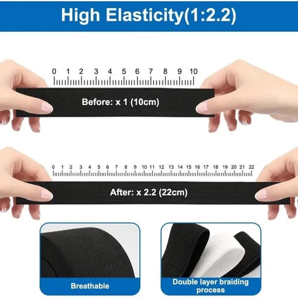 6 rullar elastiskt syband i 20mm/30mm/40mm bredd, vit och svart (5 meter per rulle)