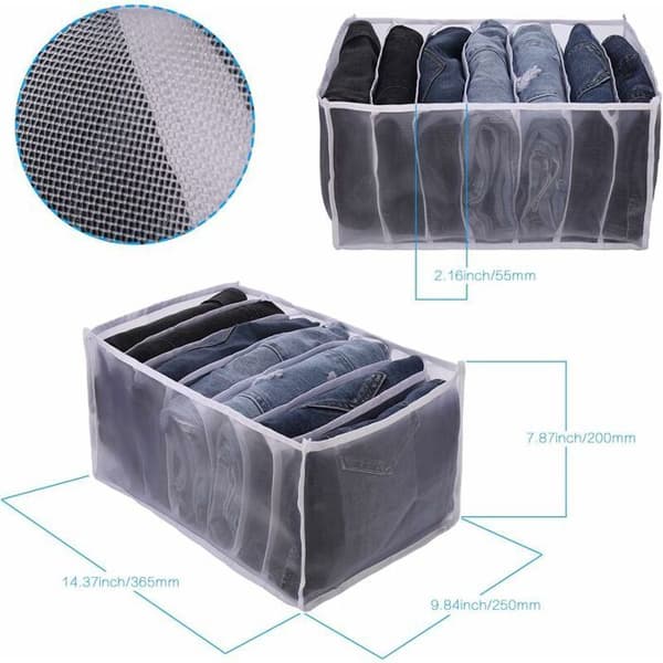2 STK Stor Skuffe Organizer Tøj Sammenfoldelig Boks Jeans Opbevaring 7 Rum Mesh Skuffe Organizer Kommode