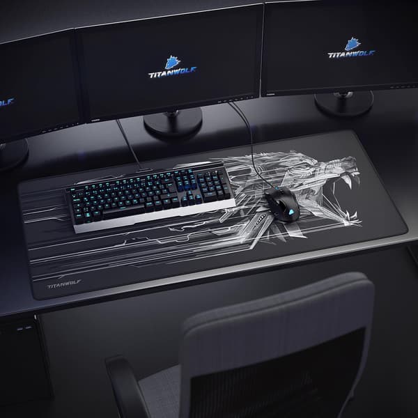 Speed Gaming Musemåtte - Ekstra Stor Musemåtte 900 x 400 x 43 mm - Sort med Ulveprint