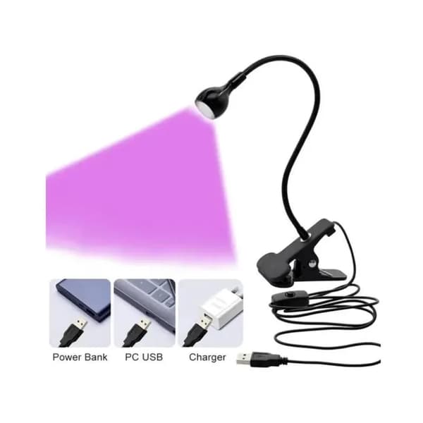 UV Negletørrer Lampe - 3W - Justerbart Hoved - UV Lim - Lilla LED Lys