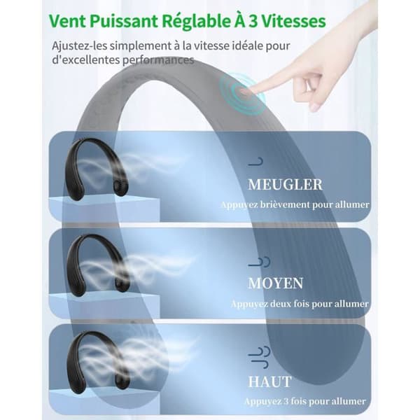 Bærbar Ventilator - XVX - Halsrem - 3 Hastigheder - USB - Letvægt 220g