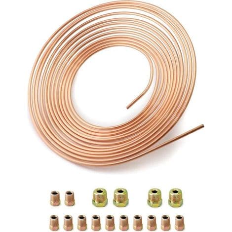 7,6 m kopparbromsslang, bromsrör, OD 4,76 mm, ID 3,3 mm med 16 muttrar