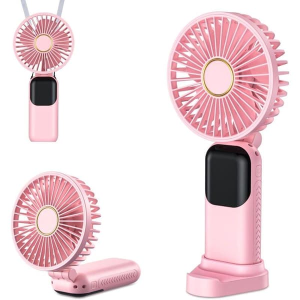 Mini bærbar ventilator. USB genopladelig ventilator. Med stativ. Stille og foldbar lommeventilator (pink).