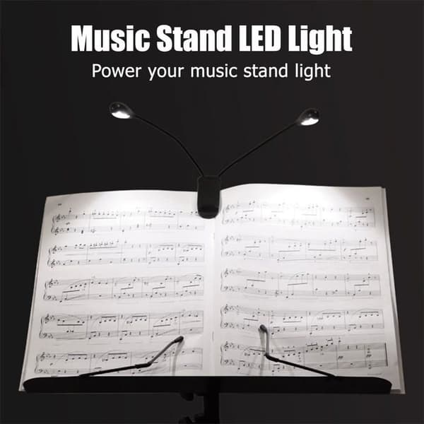 Oppladbar notestativlampe med klips - Dobbelthode - 4 LED-er - USB - For musikk
