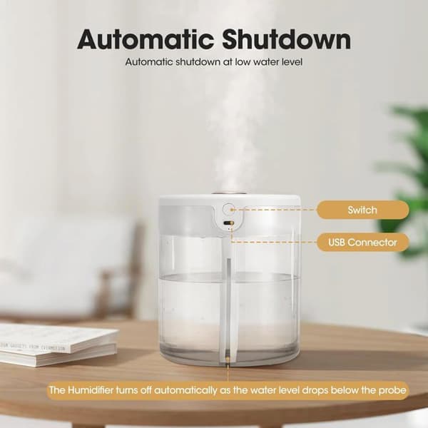 JZSH 2L Automatisk Luftfuktare för Sovrum med Diffuser - För Växter, Kontor och Hem (Vit)