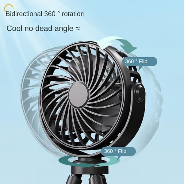 Bærbar Ventilator - XVX - Genopladelig Clip-on - 3 Hastigheder - 360° Rotation - Sort
