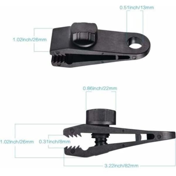 Pakke med 10 clips til presenninger, telte, biler, camping, sort