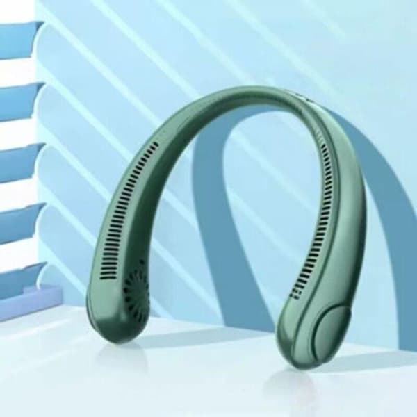 Bærbar halsventilator. Mini bladløs ventilator, USB genopladelig. Stille til udendørs sport. Grøn farve