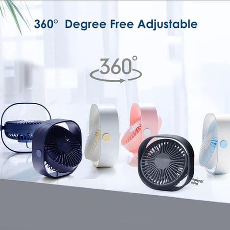 Mini USB-bordsfläkt, tyst och bärbar, USB-driven, 3 hastighetsinställningar, 360° roterande, för hem och resor, rosa