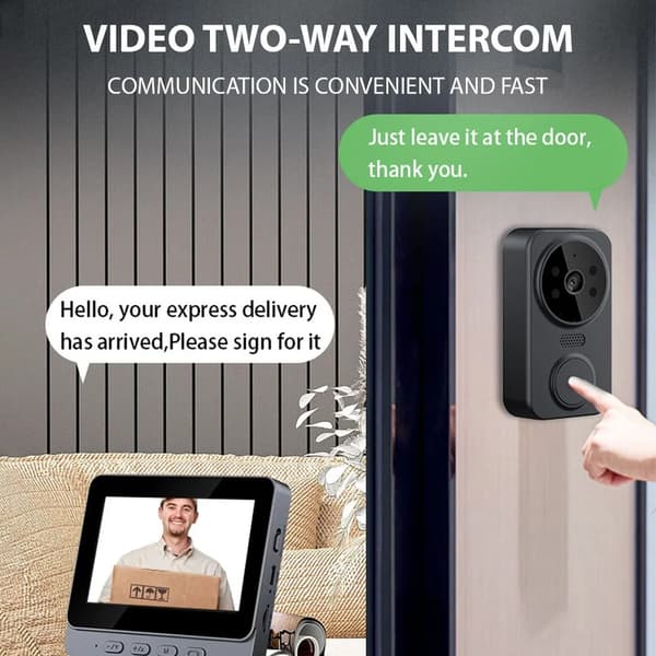 Trådlös visuell intercom dörrklocka med IPS-skärm, högupplöst videoövervakning, intelligent tvåvägsintercom