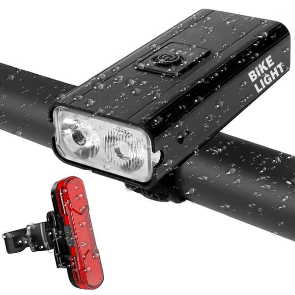 Mountain Front Lett Sterkt Sykkellys USB-Lading Med Batteri Svart Display Sykkellys