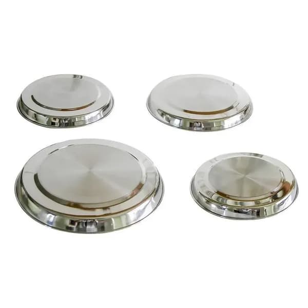 Sett med 4 kokeplatedeksler i rustfritt stål.