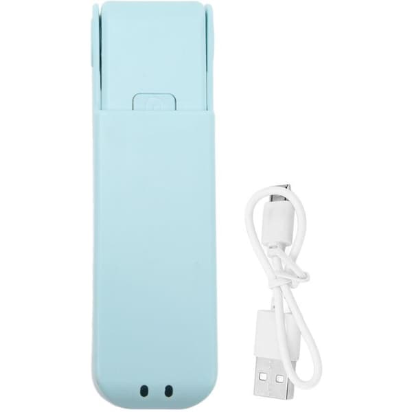 USB Genopladelig Lommeventilator - Tre Ventilatorhastigheder, Silikoneblade, Sammenfoldelig, Himmelblå