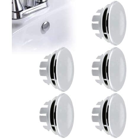 Vaskeoverløpsplugg – Pakke med 5 runde ABS-plastdeksler – 33 mm diameter for 22 til 24 mm hull