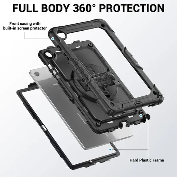 Fodral för Galaxy Tab A9 Plus - SEYMAC - 2023 - 360° roterbart stativ - Justerbar handledsrem - Pennhållare