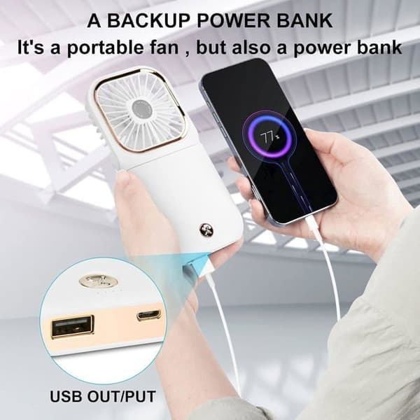 Bærbar ventilator - XVX - Sammenfoldelig USB - 3 hastigheder - 5000 mAh Power Bank - Stille