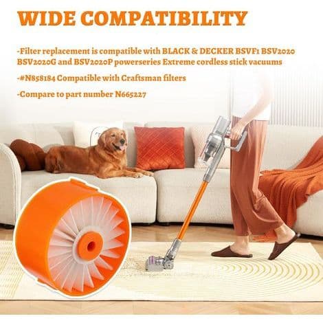 Pakke med 4 filtre til Black & Decker BSV2020 BSV2020G BSV2020P Powerseries trådløs støvsuger tilbehør