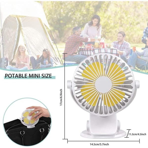 Tyst USB-fläkt. Bärbar USB-bordsfläkt med uppladdningsbart batteri. 360° rotation - vit.