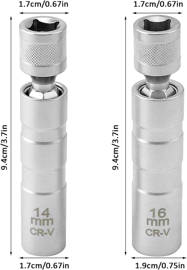 2-pack Magnetic Spark Plug Wrench 16mm/14mm Long, Spark Plug Extractor, 3/8\" -10mm Flexible