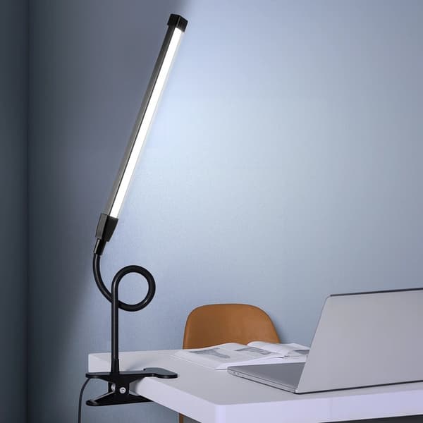 LED skrivebordslampe, klemmelamper til, 3 tilstande, 10 lysstyrker, lang fleksibel svanehals