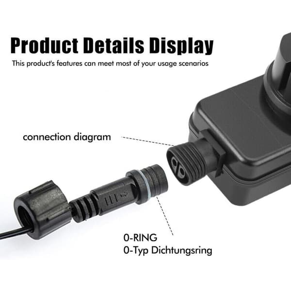 Pakke med 2 12V 2A 24W LED-strømadaptere: IP44 vanntett AC-adapter for belysning, strømadapter, EU-pluggadapter
