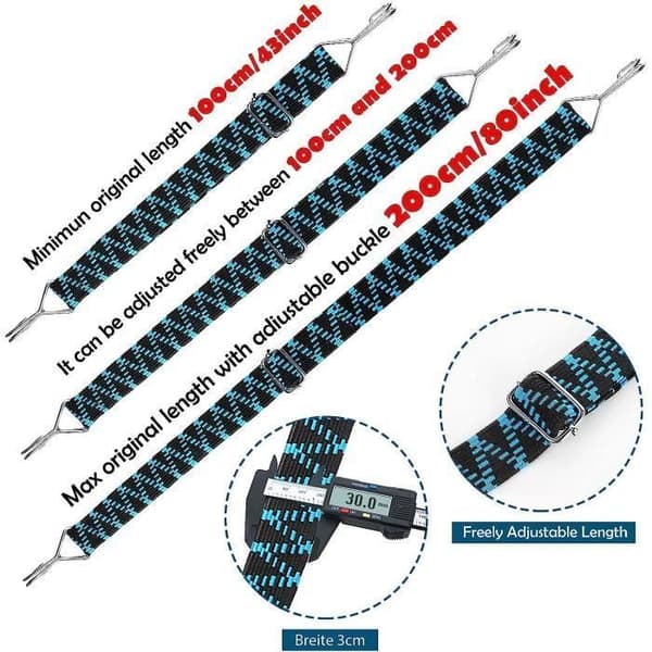 Elastisk bungee-snor - CUNEARY - 2M - 4 stk. - Metalkrog - Bredde 30mm