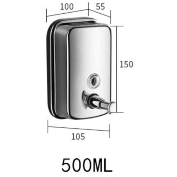 500 ml manuell veggmontert såpedispenser i 18/10 rustfritt stål (sølv)