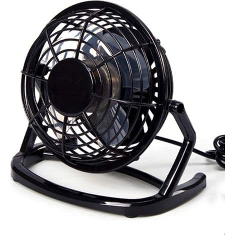 Mini USB bærbar ventilator, lydløs og drejelig, sort.