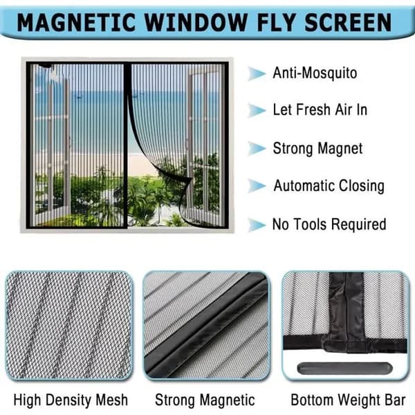 Magnetisk vinduesmyggenet - 100x120cm - Glasfiber - Hvid - Magnetisk system
