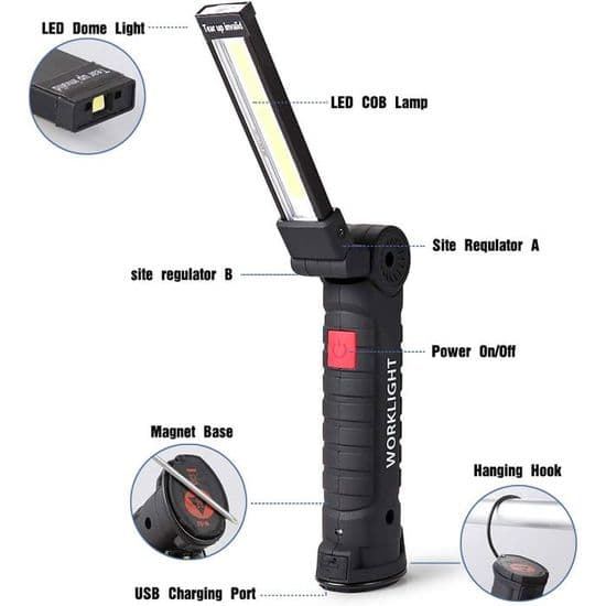LED arbeidslys - RNEMITERY - Oppladbart - 5 moduser - Magnetisk - 2 stk