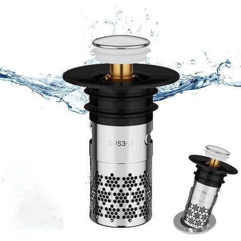 Universal pop-up sort vaskeprop i rustfrit stål, forbedret anti-tilstopnings afløbsfilter, diameter 33-40 mm