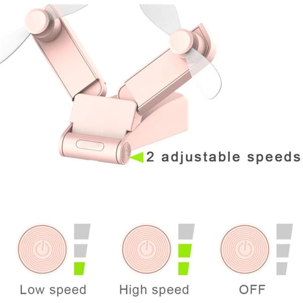 Bærbar USB-blæser, dobbelt hoved, foldbar, mini, ManoMano, pink, ABS, 97g, 103x44x36mm, 1 stk., foldbart design