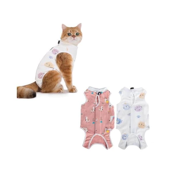 Set med 4 återhämtningsdräkter för katter, skyddande bodysuits efter operation för katter, västar efter operation för honkatter, jumpsuits