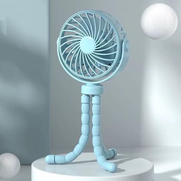 Barnevognsventilator. Bærbar ventilator. Mini genopladelig babyventilator med stativ - blå.