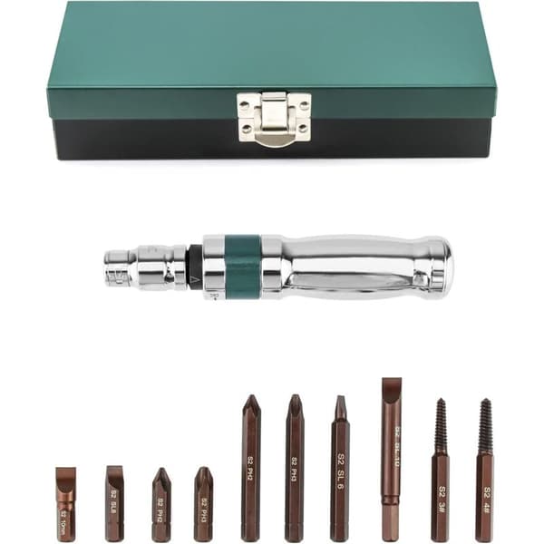 Slagskruetrækkersæt, Slagskruetrækker + Adapter + Bits, 12 Dele, 1/2\"