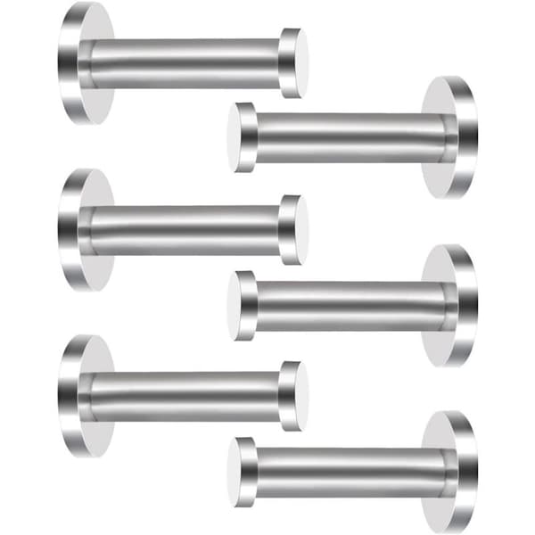Set med 6 cylindriska väggkrokar, 4 x 7 cm, borstade