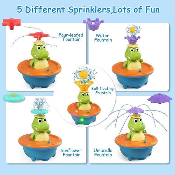 Badeleke - Krokodille - Lysende Vannleke - Babybadeleke med 5-modus Sprinkler