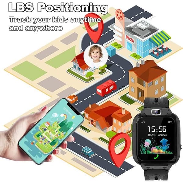 Smartwatch til børn - GPS Tracker Smart Watch med SOS telefon vækkeur - Sort