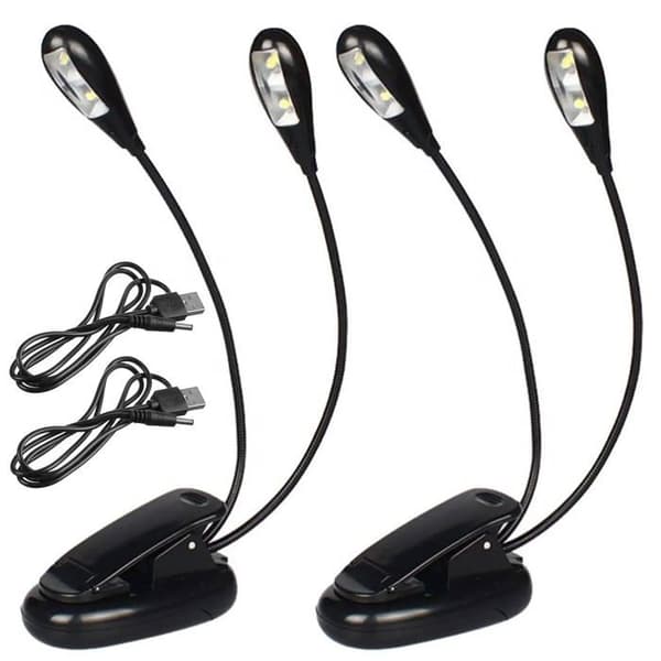 Oppladbar notestativlampe med klips - Dobbelthode - 4 LED-er - USB - For musikk