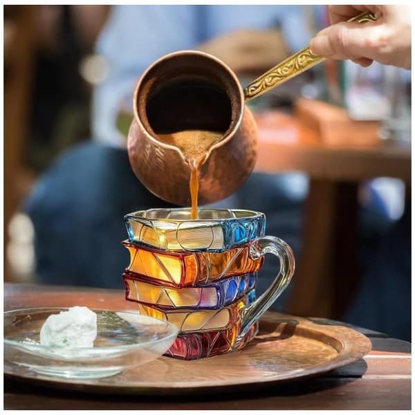 Målad bokmugg, kreativ bokformad kaffekopp, stapelformade kaffemuggar, 3D-målad glasbokmugg