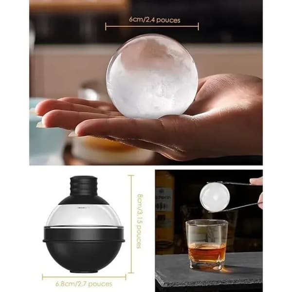 Stora isbitsformar i silikon för whisky - set om 6, med 2-i-1 trattlock - 6 cm runda isbitsformar.