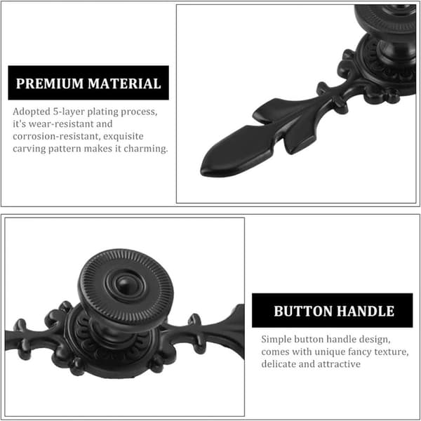 Sæt med 4 dørknapper i retrostil, sorte aluminiums retro skabsknapper (sort)