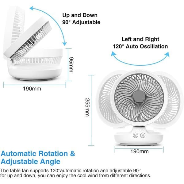 Bærbar Ventilator - XVX - USB - 4000mAh - Lydløs - 4 Hastigheder - 120° Oscillation